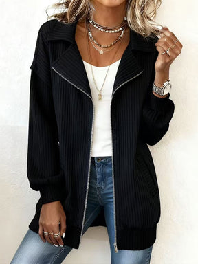 Herbst-Highlight: Klassischer Schwarzer Rippen-Cardigan mit Frontreißverschluss