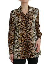 Dolce & Gabbana Braunes Leopardendruck Blusenoberteil mit langen Ärmeln