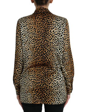 Dolce & Gabbana Braunes Leopardendruck Blusenoberteil mit langen Ärmeln