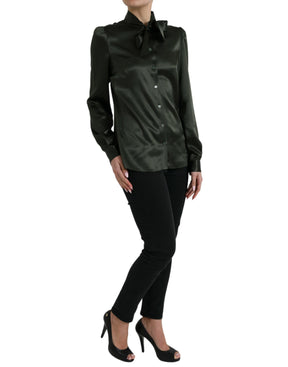 Dolce & Gabbana Graues langärmeliges Blusentop mit Ascot-Kragen