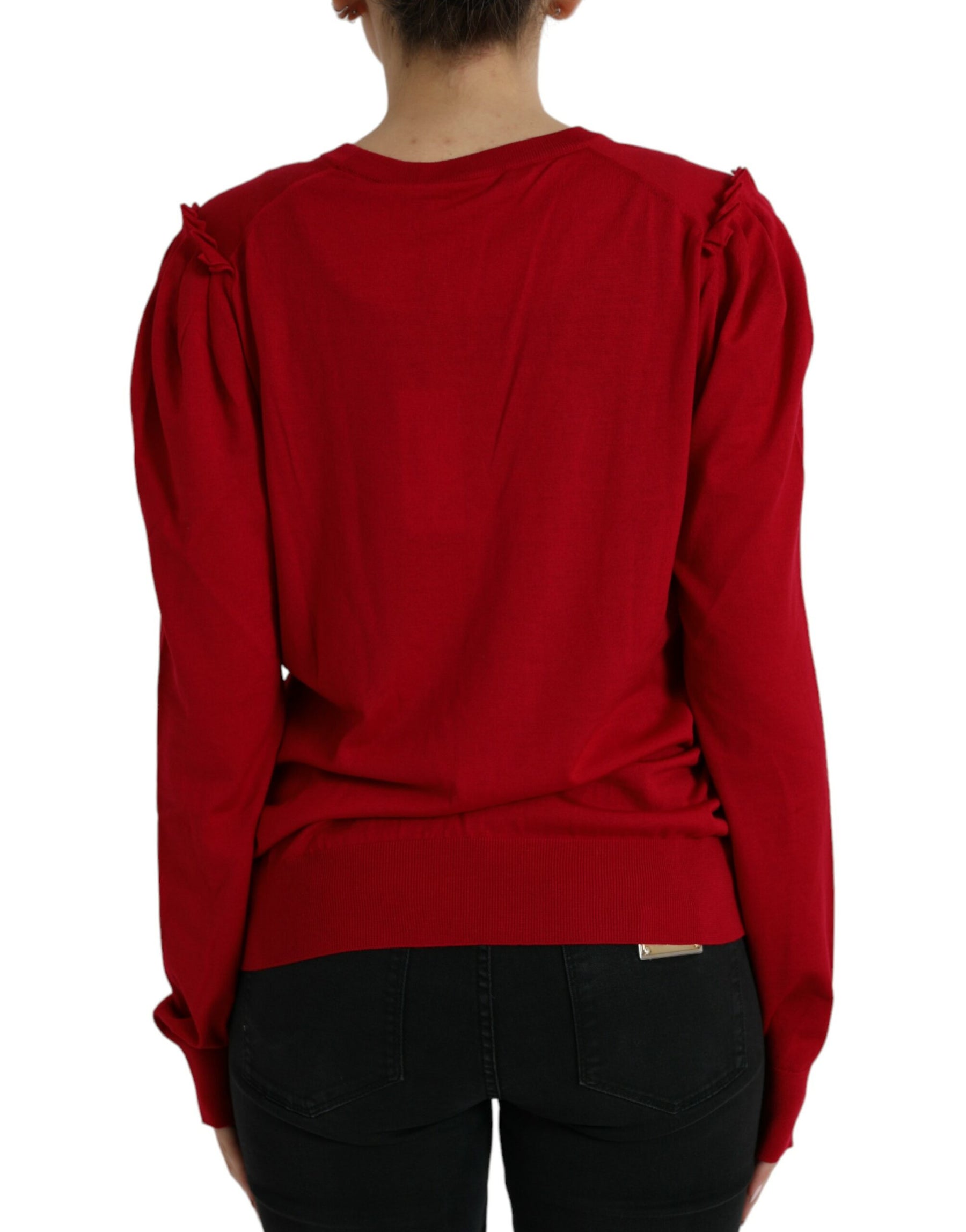 Dolce & Gabbana Roter Wollpullover mit V-Ausschnitt und Knopfleiste