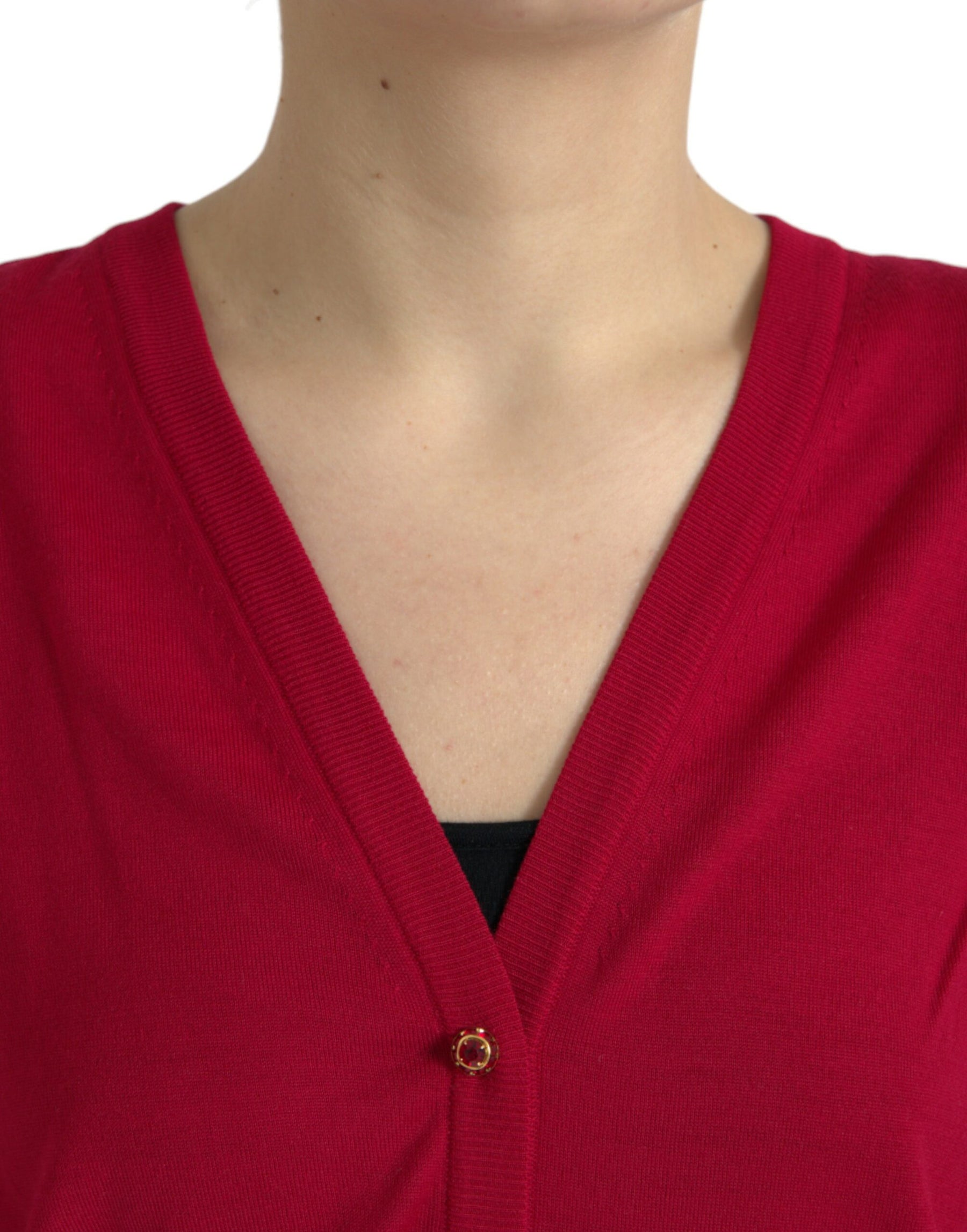 Dolce & Gabbana Roter Wollpullover mit V-Ausschnitt und Knopfleiste