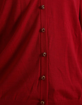 Dolce & Gabbana Roter Wollpullover mit V-Ausschnitt und Knopfleiste