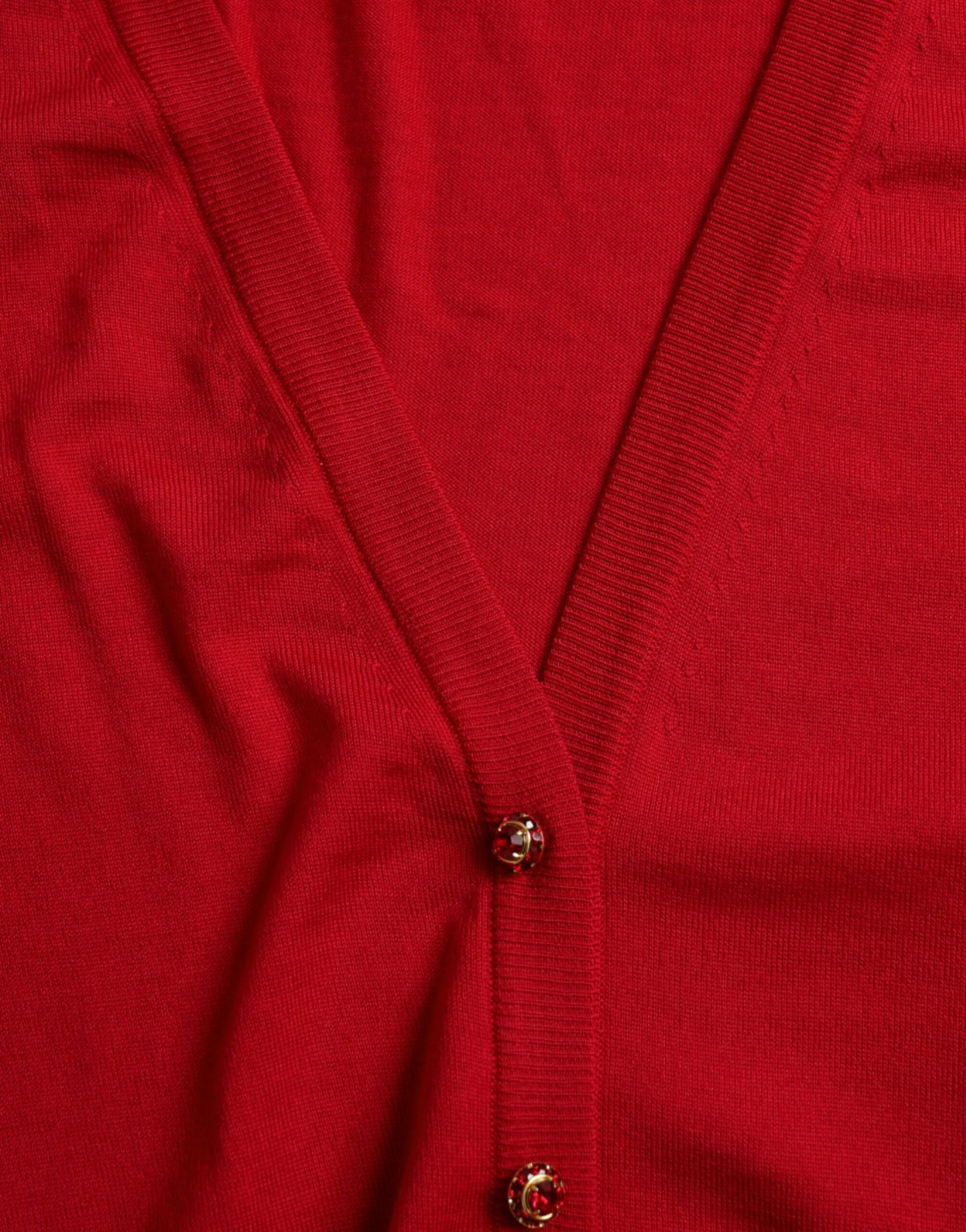 Dolce & Gabbana Roter Wollpullover mit V-Ausschnitt und Knopfleiste