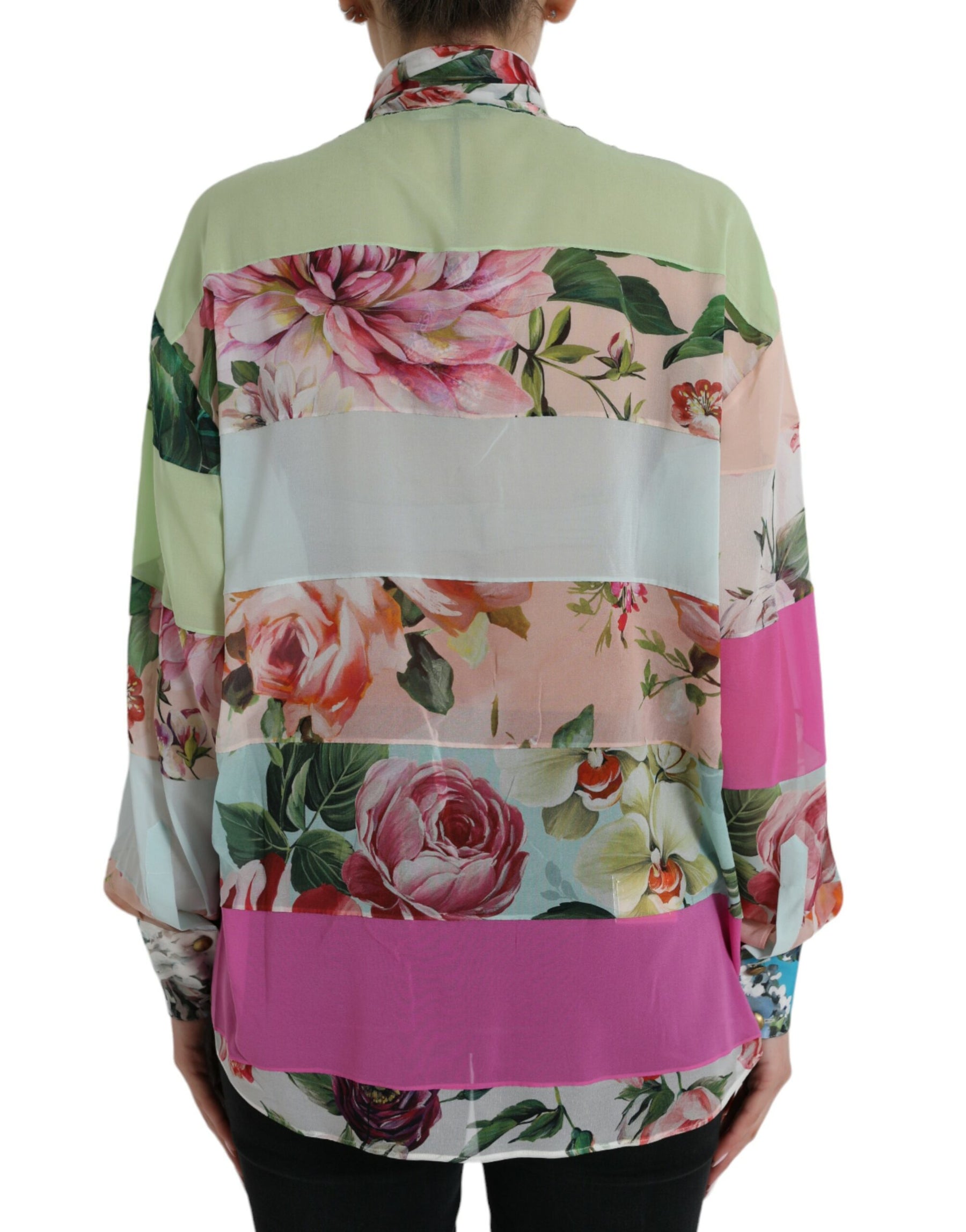 Dolce & Gabbana Multicolor Floral Patchwork Ascot Kragen Top