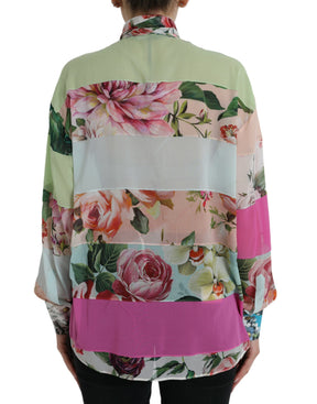 Dolce & Gabbana Multicolor Floral Patchwork Ascot Kragen Top