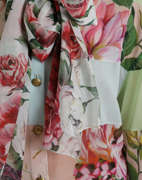 Dolce & Gabbana Multicolor Floral Patchwork Ascot Kragen Top