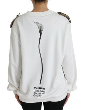 Dolce & Gabbana Weißer geblümter Rundhals-Pullover aus Baumwolle