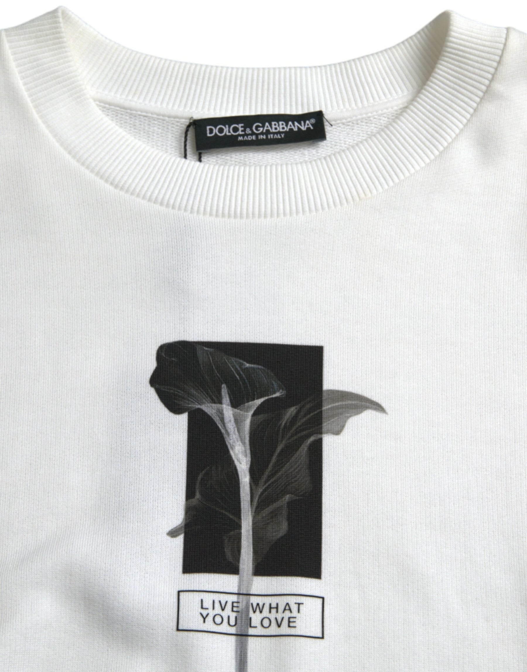 Dolce & Gabbana Weißer geblümter Rundhals-Pullover aus Baumwolle