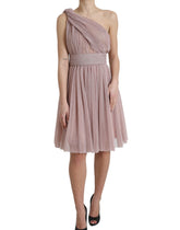 Dolce & Gabbana Fliederfarbenes plissiertes Kleid aus lamelliertem Tüll mit einer Schulter