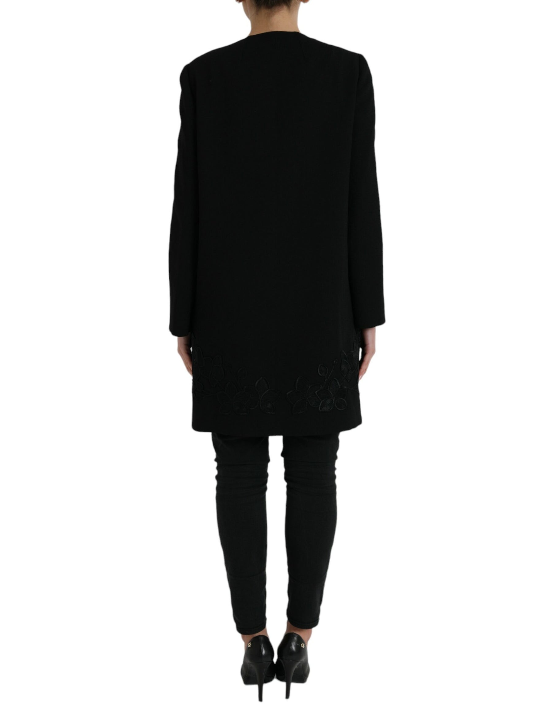 Dolce & Gabbana Schwarze Jacke aus Wolle mit Blumenmuster und Knöpfen