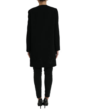 Dolce & Gabbana Schwarze Jacke aus Wolle mit Blumenmuster und Knöpfen