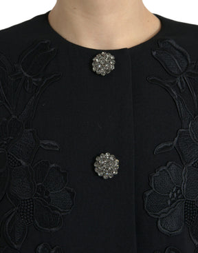 Dolce & Gabbana Schwarze Jacke aus Wolle mit Blumenmuster und Knöpfen