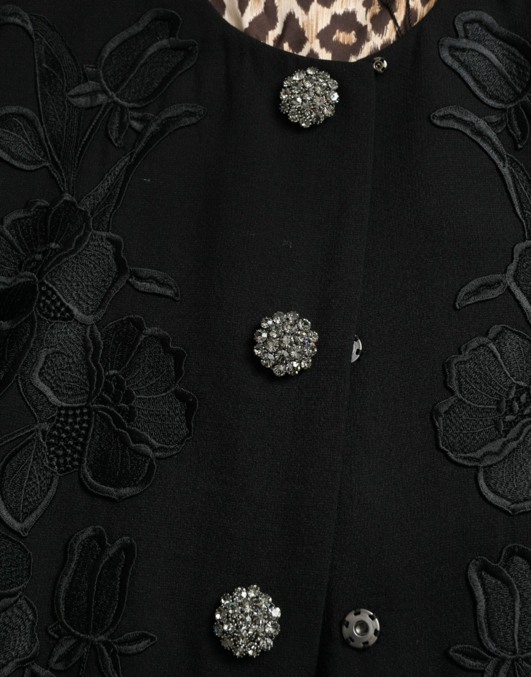 Dolce & Gabbana Schwarze Jacke aus Wolle mit Blumenmuster und Knöpfen