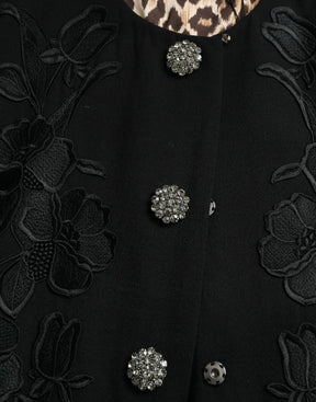 Dolce & Gabbana Schwarze Jacke aus Wolle mit Blumenmuster und Knöpfen