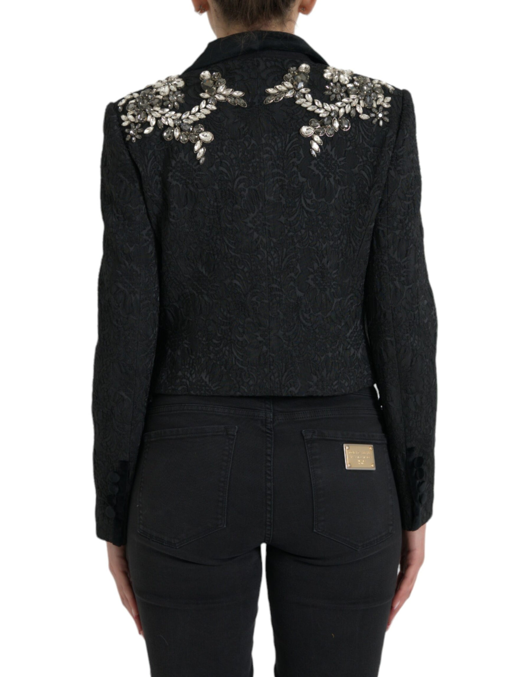 Dolce & Gabbana Schwarzer kristallbesetzter Mantel Jacke