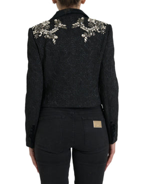 Dolce & Gabbana Schwarzer kristallbesetzter Mantel Jacke