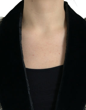 Dolce & Gabbana Schwarzer kristallbesetzter Mantel Jacke