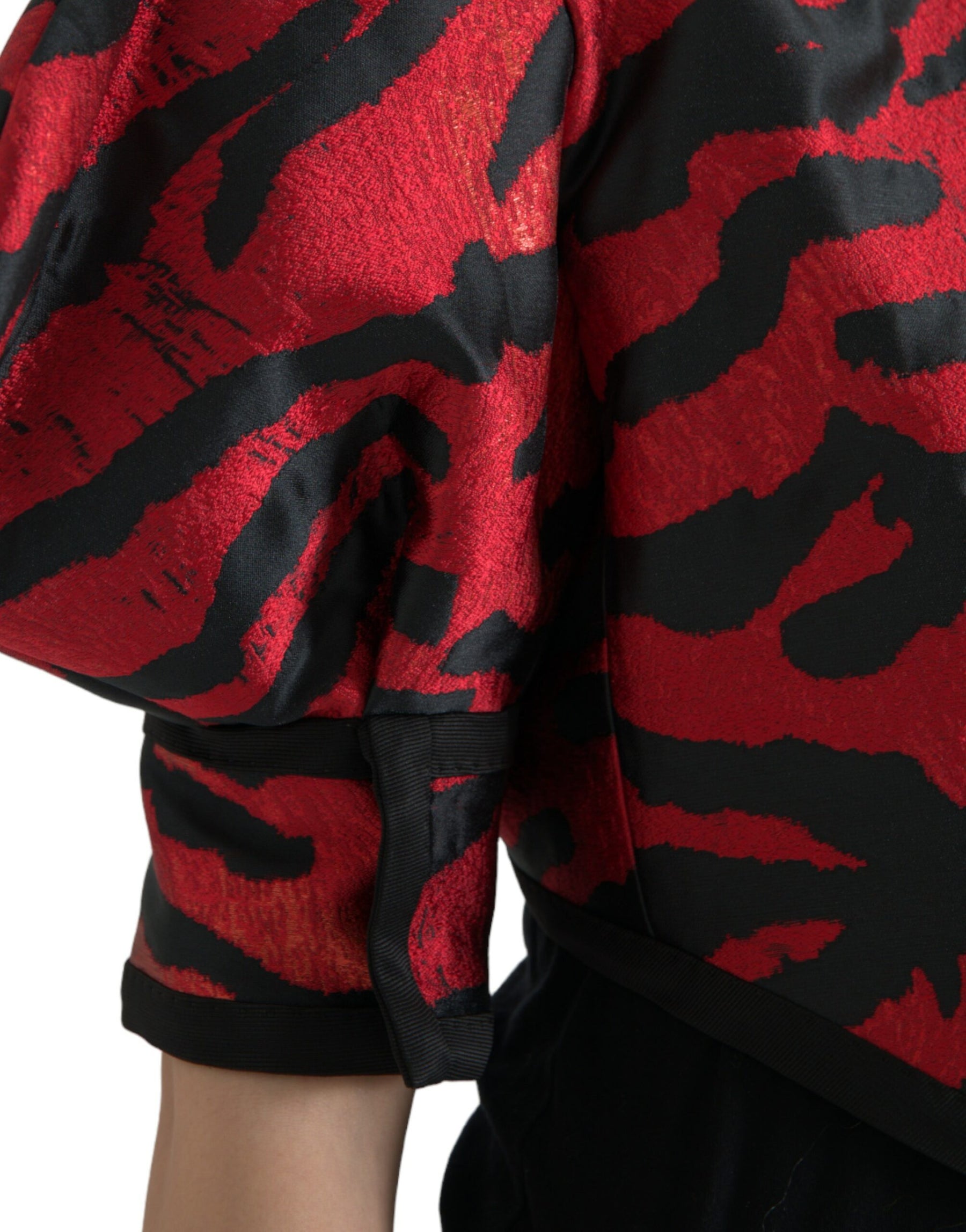Dolce & Gabbana Schwarz Rot Gemusterter Kurzmantel Jacke