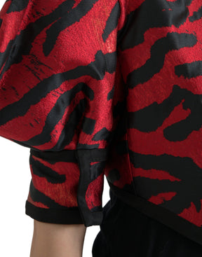 Dolce & Gabbana Schwarz Rot Gemusterter Kurzmantel Jacke