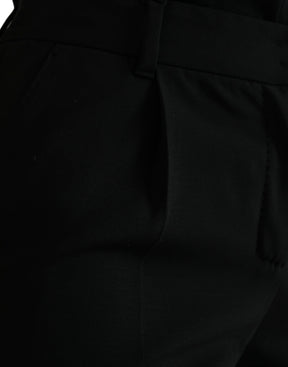 Dolce & Gabbana Schwarze Wolle Mid Waist Tapered Pants