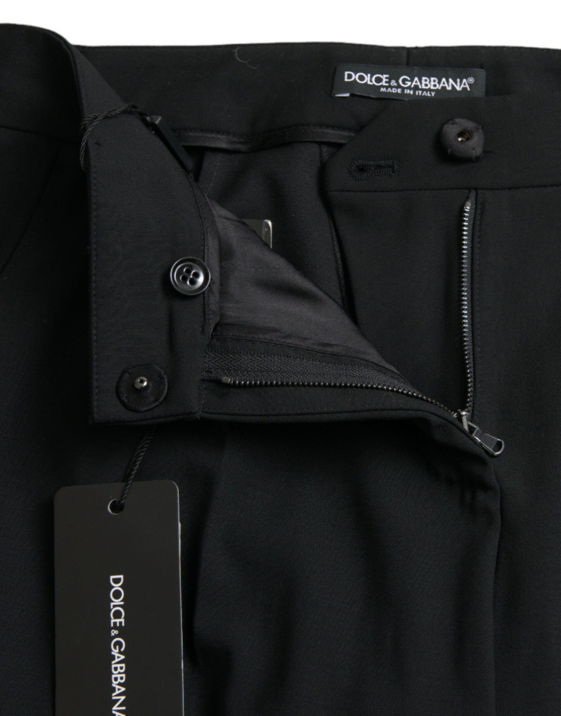 Dolce & Gabbana Schwarze Wolle Mid Waist Tapered Pants