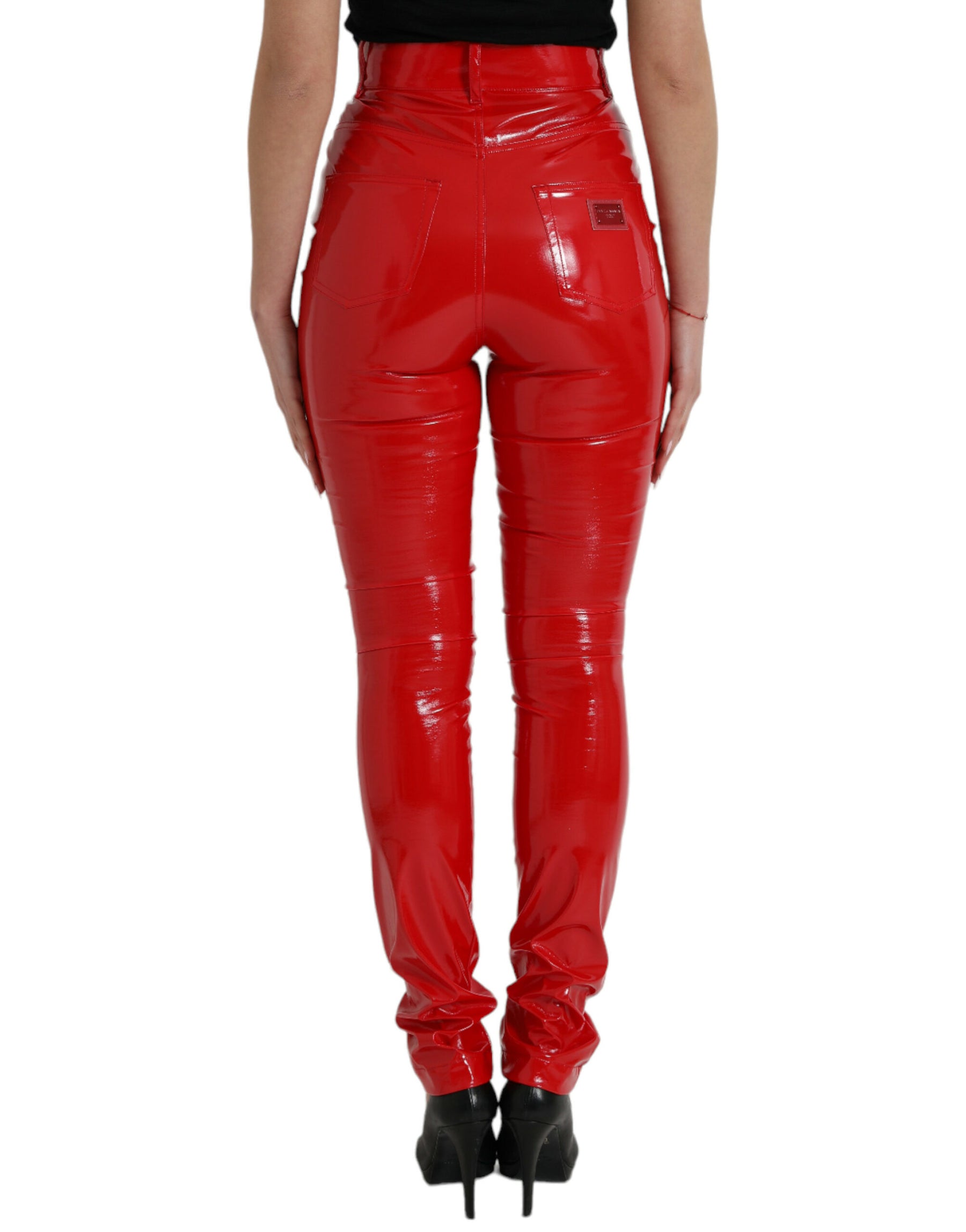 Dolce & Gabbana Glänzende rote Skinny-Hose mit hoher Taille