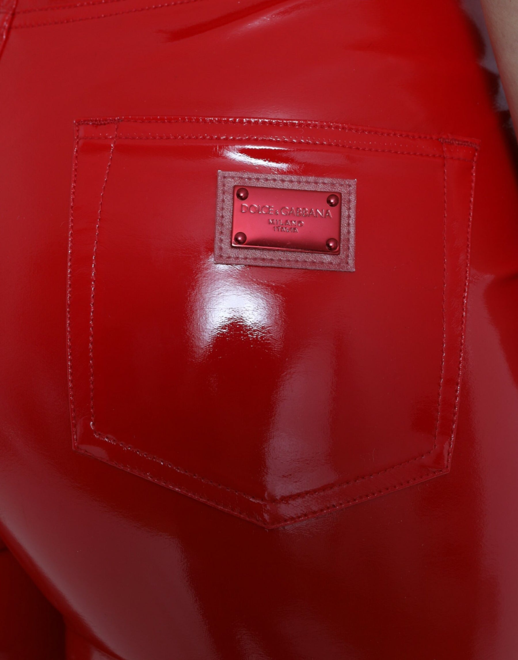 Dolce & Gabbana Glänzende rote Skinny-Hose mit hoher Taille
