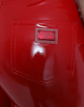 Dolce & Gabbana Glänzende rote Skinny-Hose mit hoher Taille