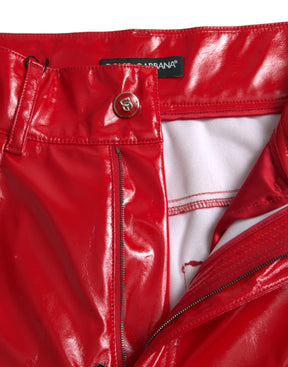 Dolce & Gabbana Glänzende rote Skinny-Hose mit hoher Taille