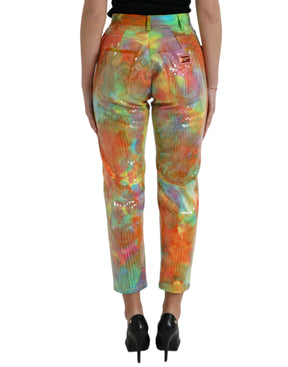 Dolce & Gabbana Multicolor Tie Dye mit Pailletten besetzte Hose mit hoher Taille