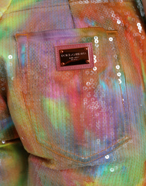 Dolce & Gabbana Multicolor Tie Dye mit Pailletten besetzte Hose mit hoher Taille