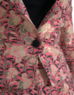 Dolce & Gabbana Rosa Floral Jacquard Slim Fit 2 Stück Anzug