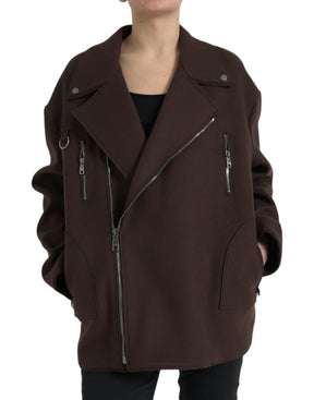 Dolce & Gabbana Brauner Mantel Kurze Biker-Wolljacke