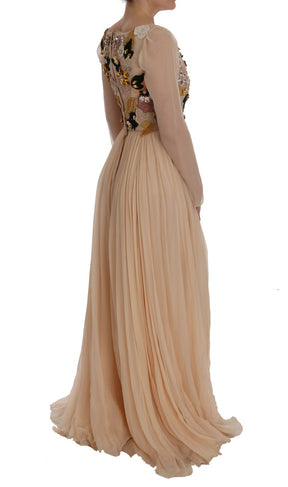 Dolce & Gabbana Rosa Seide Floral Kristall Maxikleid