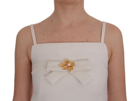 Dolce & Gabbana Weißes Stretch-Broschen-Shiftkleid aus Wolle