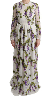 Dolce & Gabbana Weißes geblümtes besticktes Maxikleid