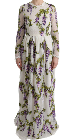 Dolce & Gabbana Weißes geblümtes besticktes Maxikleid