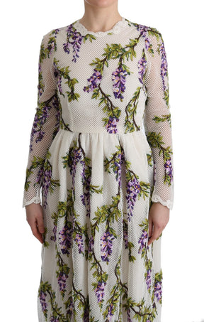 Dolce & Gabbana Weißes geblümtes besticktes Maxikleid