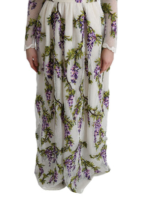Dolce & Gabbana Weißes geblümtes besticktes Maxikleid