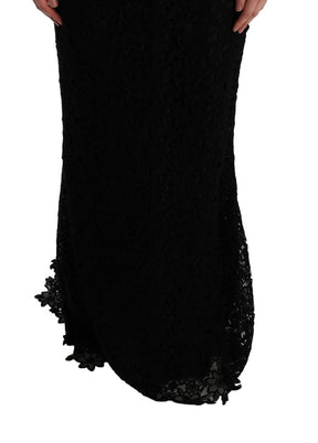 Dolce & Gabbana Schwarzes geblümtes langes Ricamo Etuikleid