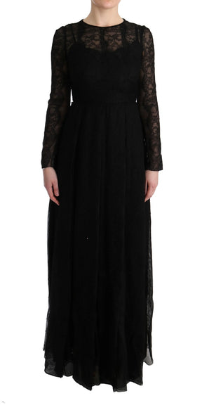 Dolce & Gabbana Schwarzes geblümtes Spitzen-Sektenkleid aus Seide