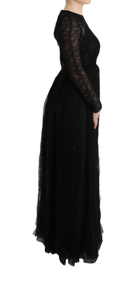 Dolce & Gabbana Schwarzes geblümtes Spitzen-Sektenkleid aus Seide