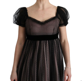 Dolce & Gabbana Langes schwarz-rosa Seiden-Shiftkleid