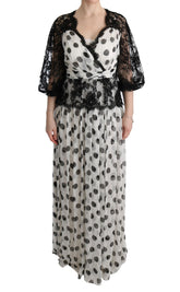 Dolce & Gabbana Schwarz-weiß gepunktetes Kleid mit Blumenmuster