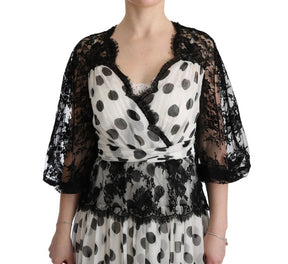 Dolce & Gabbana Schwarz-weiß gepunktetes Kleid mit Blumenmuster