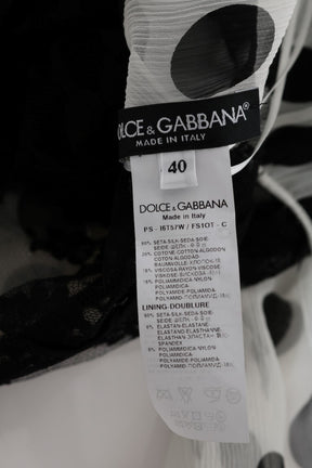 Dolce & Gabbana Schwarz-weiß gepunktetes Kleid mit Blumenmuster