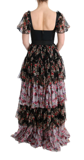 Dolce & Gabbana Multicolor Seiden Stretch Floral Shift Langes Kleid