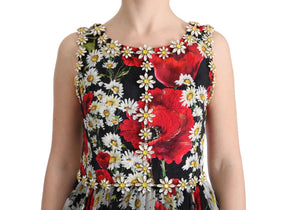 Dolce & Gabbana Langes Maxikleid aus geblümter Seide mit Kristall
