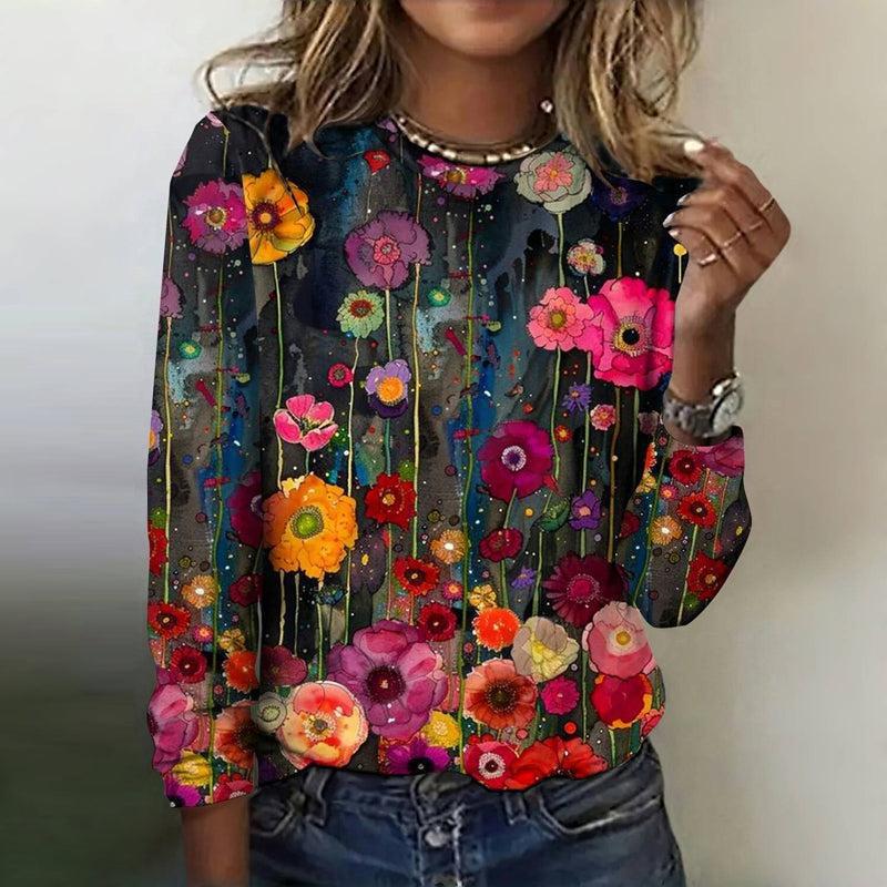 Winter Longsleeve mit buntem Blumenprint – figurumschmeichelnd